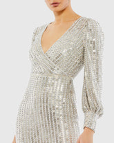 Silver Long Sleeve Midi Dress